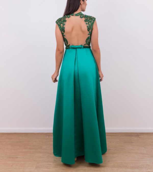 VESTIDO SAIA ESTRUTURADA VERDE BLUSA EM TULE BORDADO